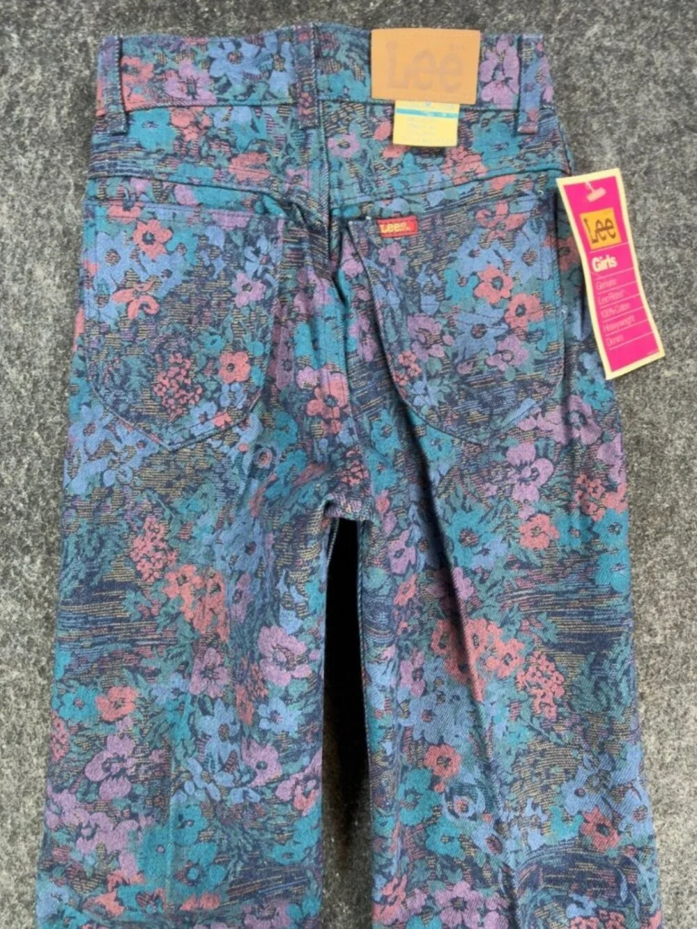 Lee Riders Floral Jeans Girls 12 Slim Blue Pink Cotton Vintage NWT 90s